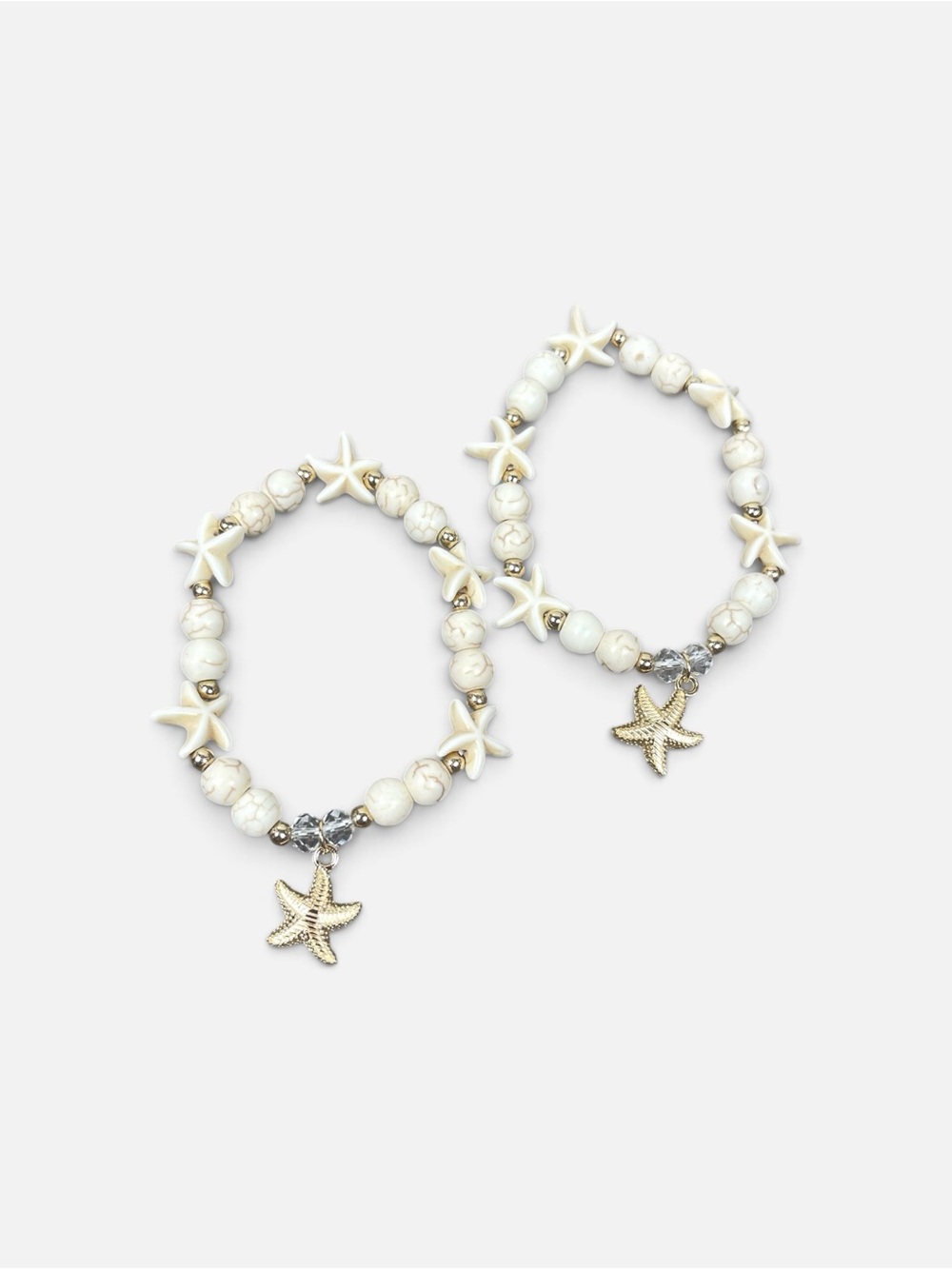 Starfish Charm Beaded Stretch Bracelets - White